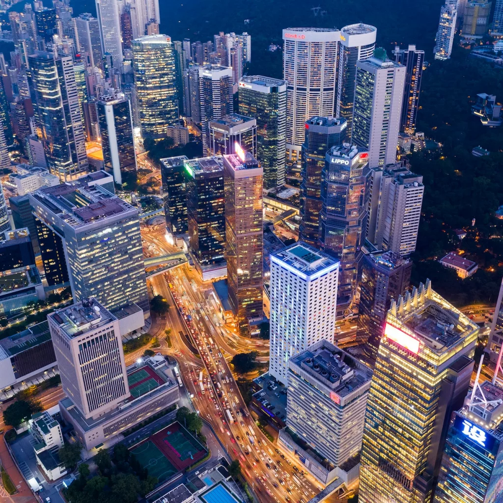 Central, Hong Kong, 11 September 2018:- Hong Kong business office tower in the evening